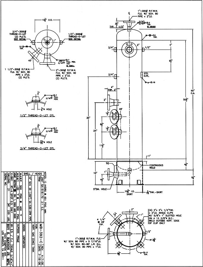 500 psig Compressed Natural Gas Tank - Vertical Gas Tank - unlined ...