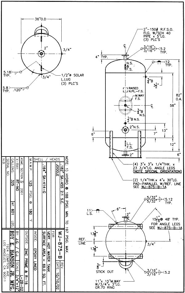 WJ-875-B 325 gallon epoxylined vertical water tank - specs, drawing ...