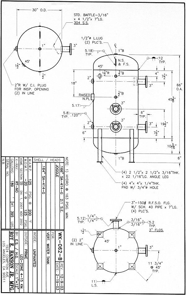 WK-062-B Carbon Steel Vertical Water Tank - specs, drawings, Hanson ...