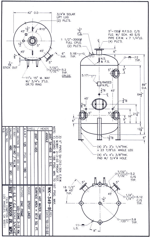 WK-349-B, 480 gallon vertical hot water tank - specs, cad drawing ...