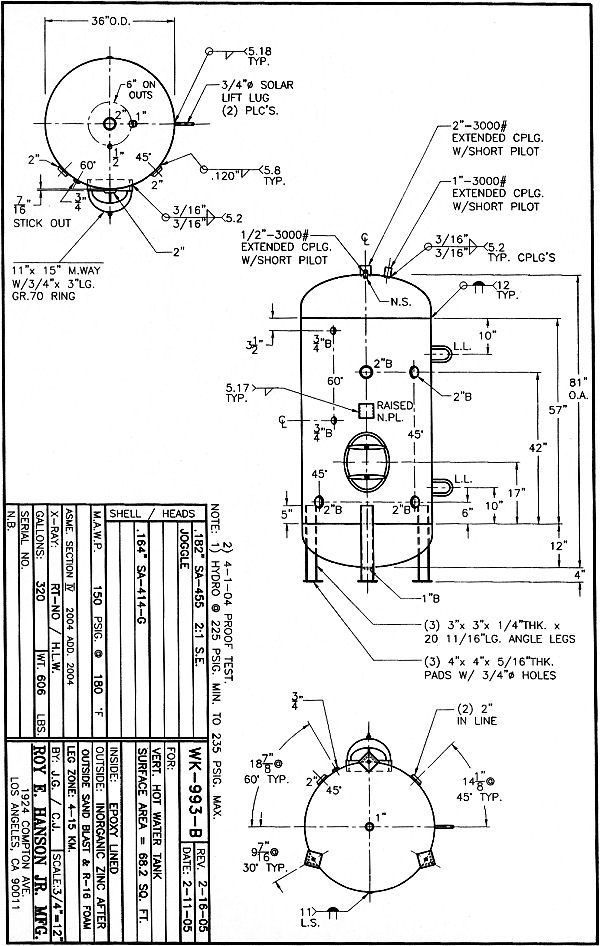 WK-993-B 320 gallon Vertical Water Tank - Hanson Tank, Los Angeles ...