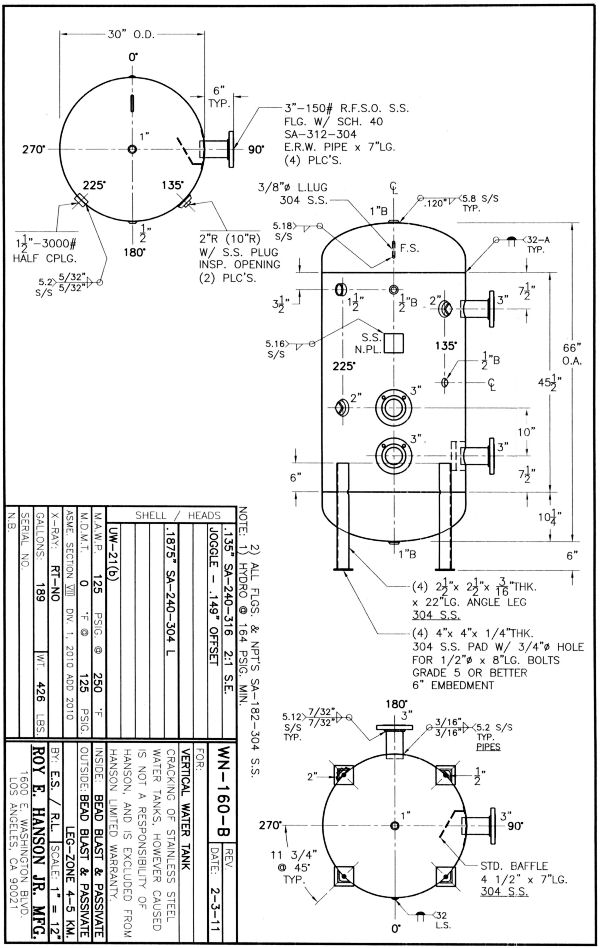 Stainless Steel 189 Gallon Vertical Watertank - Wn-160-b 316ss Water 